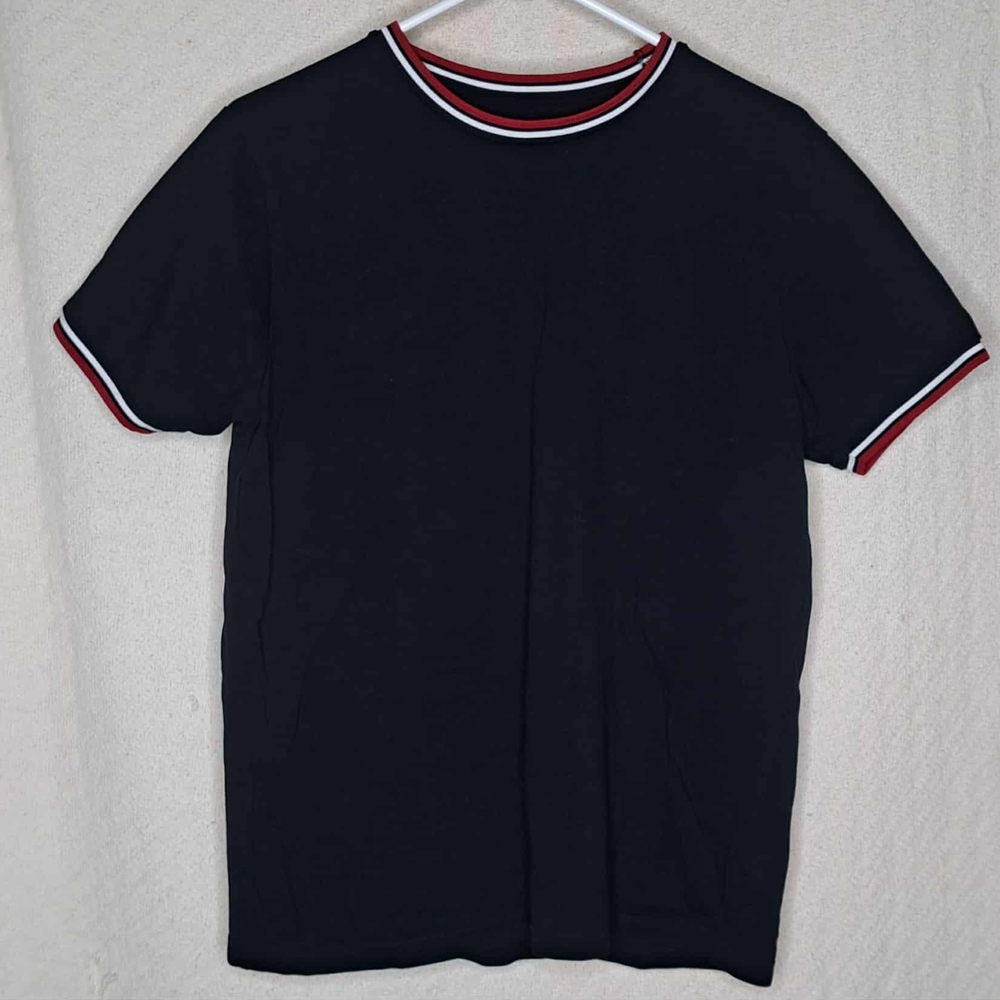 Classic Black Tee with Red and White Accents